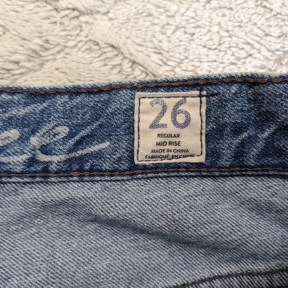 We The Free People Chewed Up Mid Rise Straight Jeans Women's 26 Indigo Blue - Picture 6 of 8